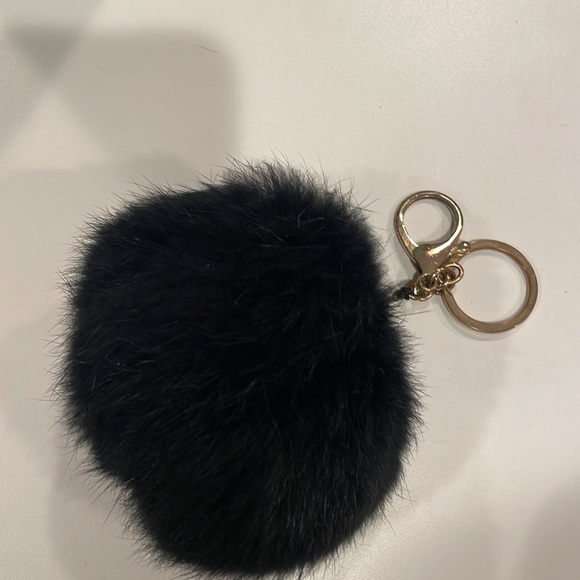 Rabbit Fur Fluff Ball - Pom Pom Key Fob black real fur 3” round. Purse charm - Picture 2 of 8